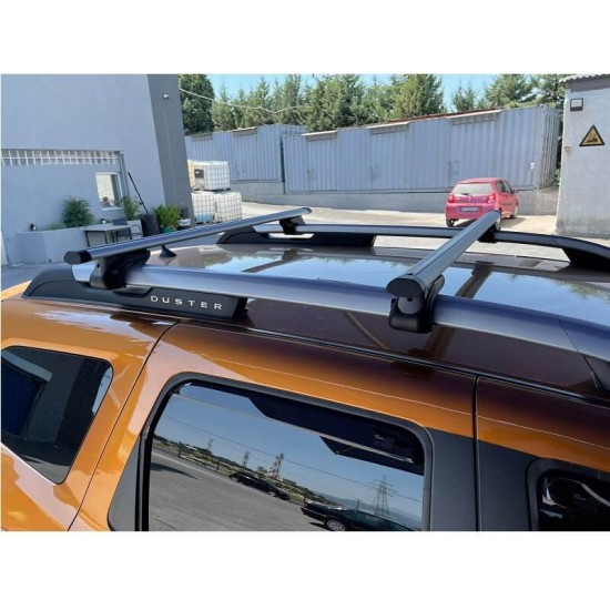 Μπάρες Οροφής Αλουμινίου Rackit Universal 120cm Railing System Σετ Με Πόδια Και Κλειδαριά Ασημί 2 Τεμάχια