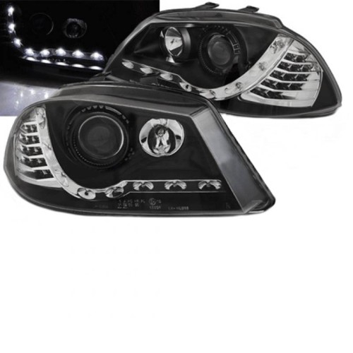 Μπροστινά Φανάρια Set Για Seat Ibiza 6L 02-08 DRL & Led Φλας Μαύρα H1/H1 Junyan