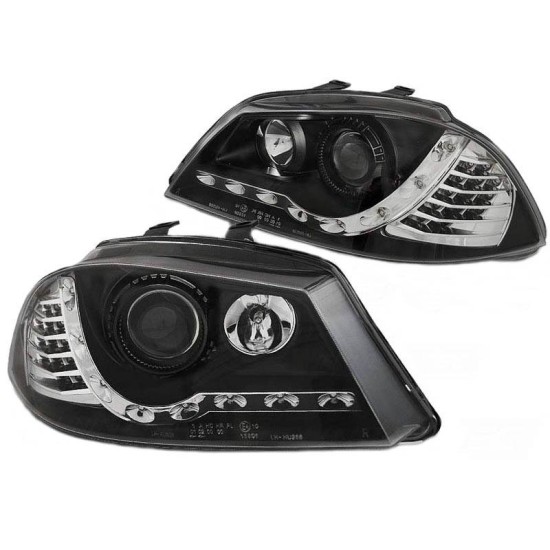 Μπροστινά Φανάρια Set Για Seat Ibiza 6L 02-08 DRL & Led Φλας Μαύρα H1/H1 Junyan