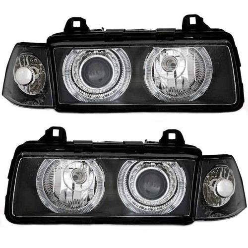 Μπροστινά Φανάρια Set Για Bmw 3 E36 90-99 Sedan / Compact / Touring Angel Eyes Μαύρα H7/H7 Depo