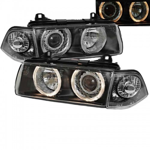 Μπροστινά Φανάρια Set Για Bmw 3 E36 92-98 Coupe/Cabrio Angel Eyes Μαύρα H7/H7 Depo