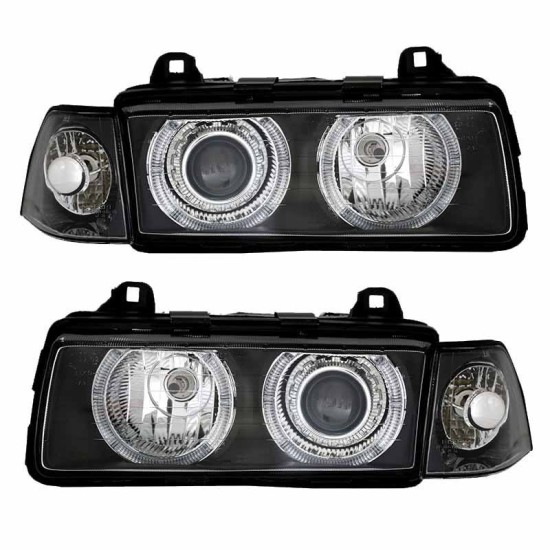 Μπροστινά Φανάρια Set Για Bmw 3 E36 92-98 Coupe/Cabrio Angel Eyes Μαύρα H7/H7 Depo