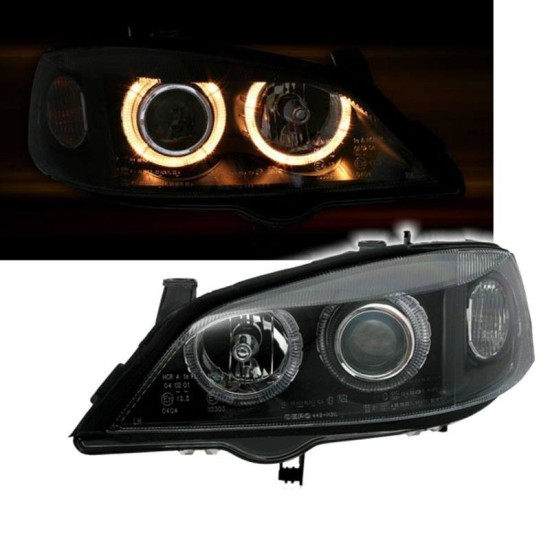 Μπροστινά Φανάρια Set Για Opel Astra G 97-04 Angel Eyes Μαύρα H7/H7 Depo