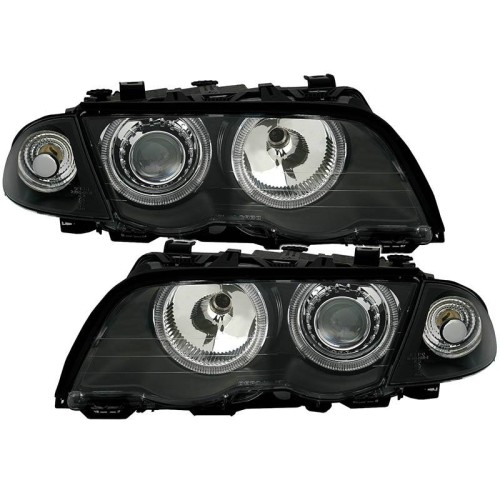 Μπροστινά Φανάρια Set Για Bmw 3 E46 Sedan/Caravan 99-01 Angel Eyes Μαύρα H7/H7 Με Μοτέρ Depo
