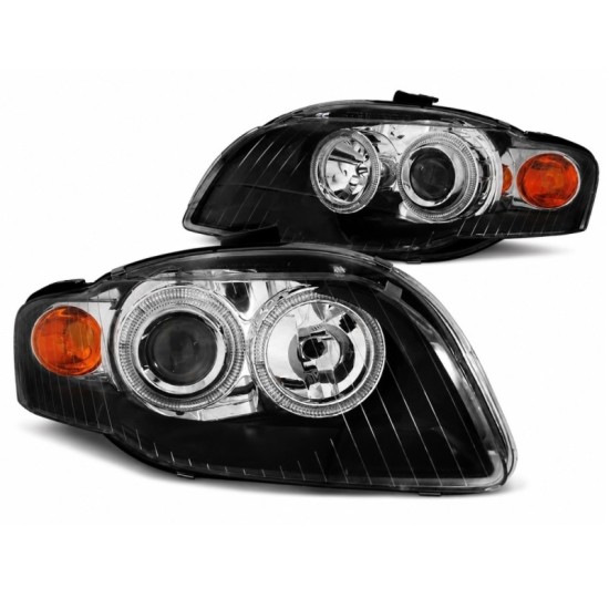 Μπροστινά Φανάρια Set Για Audi A4 B7 04-08 Angel Eyes Black H7/H7 Depo