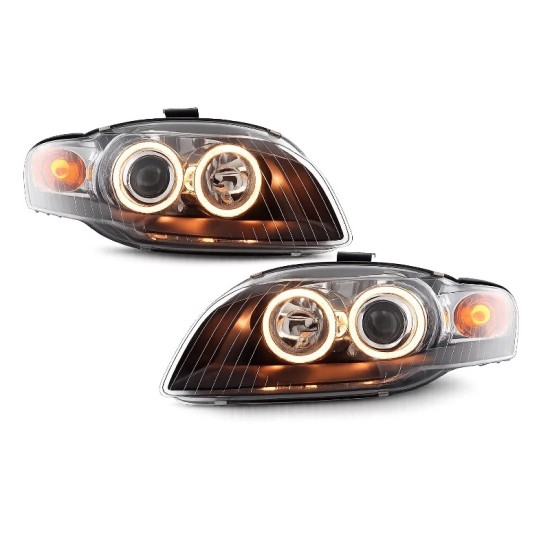 Μπροστινά Φανάρια Set Για Audi A4 B7 04-08 Angel Eyes Black H7/H7 Depo