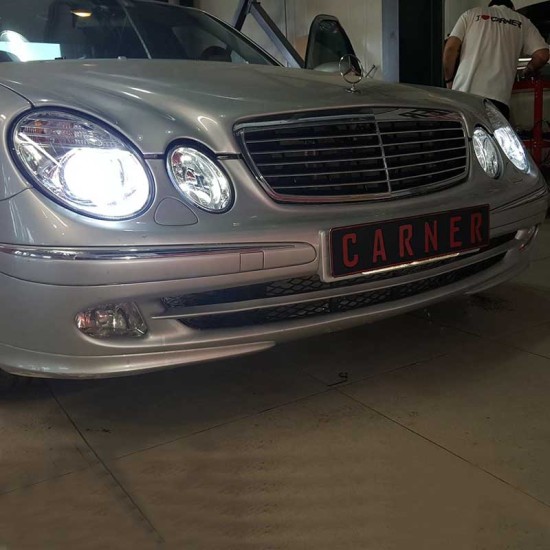 Μπροστινά Φανάρια Set Για Mercedes-Benz E-Class W211 02-06 Χρωμίου Facelift Look H7/H7 (Halogen) Με Μοτέρ Depo