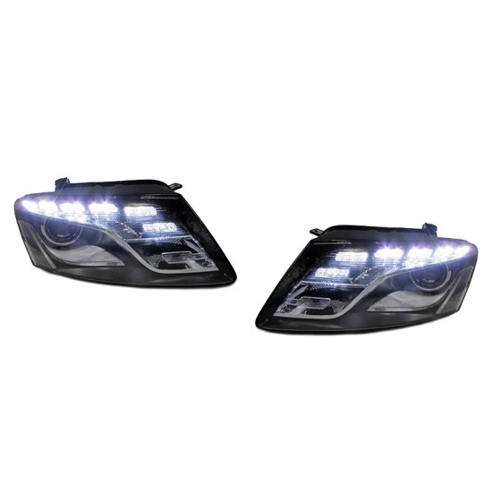 Μπροστινά Φανάρια Set Για Audi Q5 8R 08-12 TRU DRL Μαύρα H7 Με Μοτέρ Depo