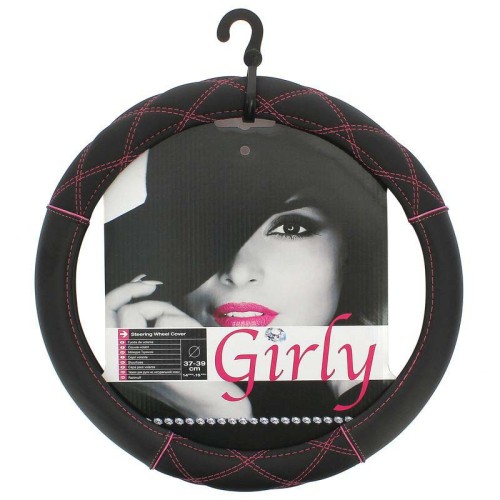 Κάλυμμα Tιμονιού ''Pink Cross Stitch''Μαύρο Με Ροζ Σταυρωτό Νήμα Medium 37-39cm