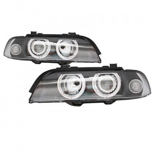 Μπροστινά Φανάρια Set Για Bmw 5 E39 95-03 Angel Eyes Facelift LCI Look Μαύρα H7/H7 Manual Carner