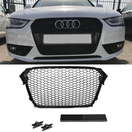 Μάσκα Για Audi A4 B8 11-15 RS4 Look Κυψελωτή Γυαλιστερό Μαύρο 1 Τεμάχιο