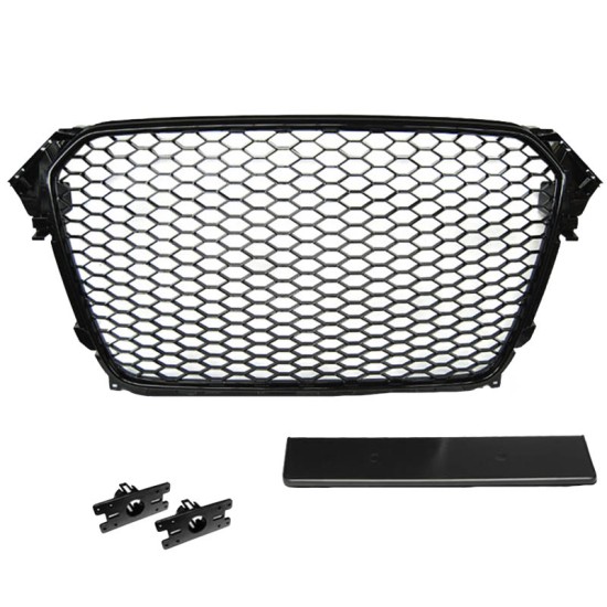 Μάσκα Για Audi A4 B8 11-15 RS4 Look Κυψελωτή Γυαλιστερό Μαύρο 1 Τεμάχιο