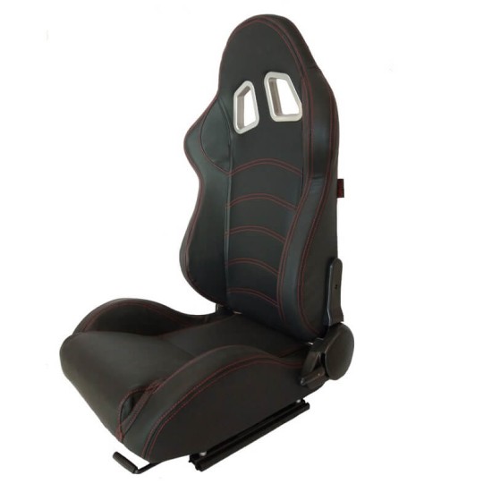 Καθίσματα Bucket Apollo Sport Δερματίνη Μαύρο Με Κόκκινες Ραφές Ζευγάρι 2 Τεμαχίων