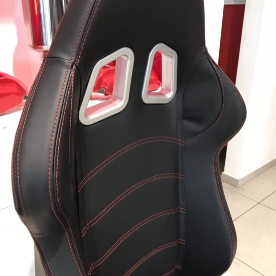 Καθίσματα Bucket Apollo Sport Δερματίνη Μαύρο Με Κόκκινες Ραφές Ζευγάρι 2 Τεμαχίων