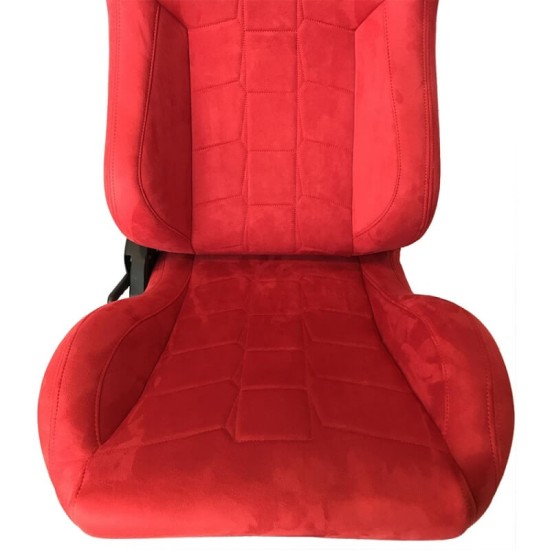 Καθίσματα Bucket R8 Suede Alcantara Κόκκινο Ζευγάρι 2 Τεμαχίων