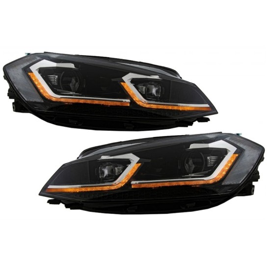 Μπροστινά Φανάρια Set Για Vw Golf VII (7) 12-17  Look 7.5 GTI Μαύρα/ Ασημί Γραμμή H7 Με Μοτέρ Carner