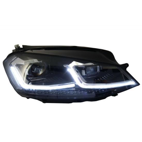 Μπροστινά Φανάρια Set Για Vw Golf VII (7) 12-17  Look 7.5 GTI Μαύρα/ Ασημί Γραμμή H7 Με Μοτέρ Carner