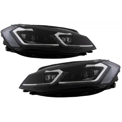 Μπροστινά Φανάρια Set Για Vw Golf 7.5 17-19 Facelift DRL & Dynamic Signal Μαύρα Με Χρώμιο Γραμμή H7 Με Μοτέρ Carner