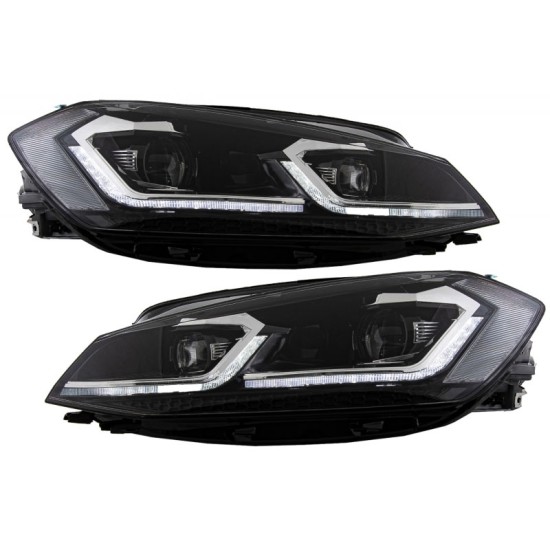 Μπροστινά Φανάρια Set Για Vw Golf 7.5 17-19 Facelift DRL & Dynamic Signal Μαύρα Με Χρώμιο Γραμμή H7 Με Μοτέρ Carner