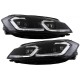 Μπροστινά Φανάρια Set Για Vw Golf 7.5 17-19 Facelift DRL & Dynamic Signal Μαύρα Με Χρώμιο Γραμμή H7 Με Μοτέρ Carner