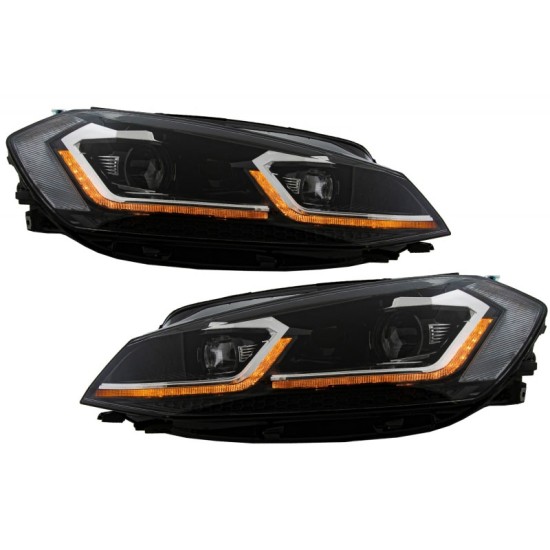 Μπροστινά Φανάρια Set Για Vw Golf 7.5 17-19 Facelift DRL & Dynamic Signal Μαύρα Με Χρώμιο Γραμμή H7 Με Μοτέρ Carner