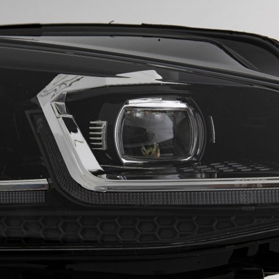 Μπροστινά Φανάρια Set Για Vw Golf 7.5 17-19 Facelift DRL & Dynamic Signal Μαύρα Με Χρώμιο Γραμμή H7 Με Μοτέρ Carner