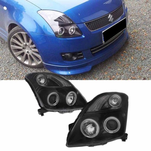 Μπροστινά Φανάρια Set Για Suzuki Swift 05-10 ccfl Angel Eyes Μαύρα H1/H1Sonar