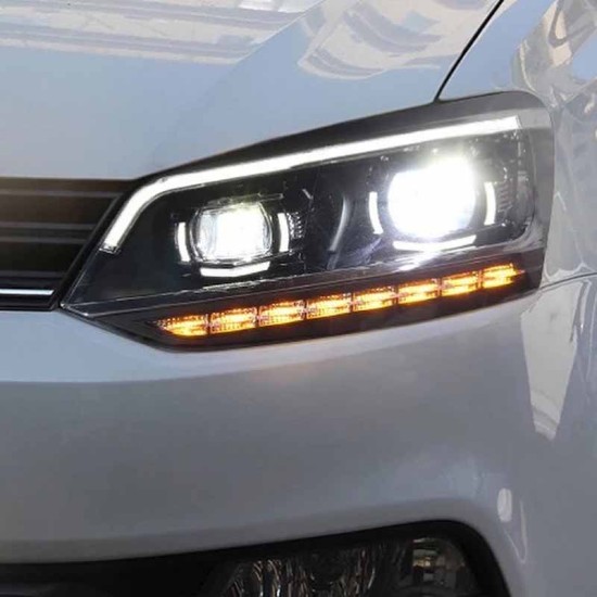 Μπροστινά Φανάρια Set Για Vw Polo 6R/6C 09-17 DRL Passat Matrix Look & Dynamic Φλας Full Led Με Μοτέρ Carner