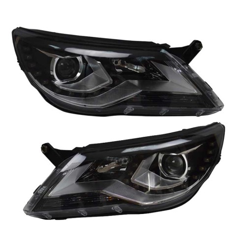 Μπροστινά Φανάρια Set Για Vw Tiguan mk1 07-11 DRL Μαύρα H7/H7 Με Μοτέρ  Carner