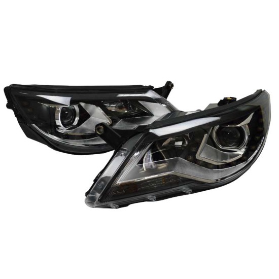 Μπροστινά Φανάρια Set Για Vw Tiguan mk1 07-11 DRL Μαύρα H7/H7 Με Μοτέρ  Carner