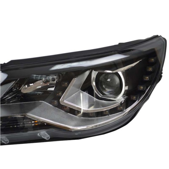 Μπροστινά Φανάρια Set Για Vw Tiguan mk1 07-11 DRL Μαύρα H7/H7 Με Μοτέρ  Carner