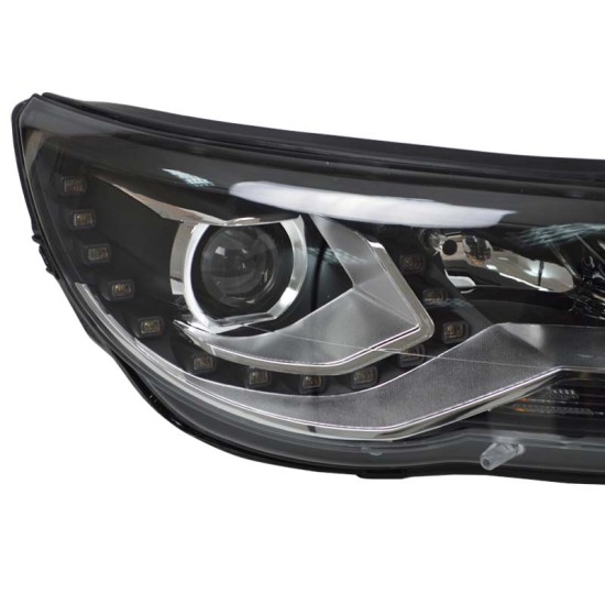Μπροστινά Φανάρια Set Για Vw Tiguan mk1 07-11 DRL Μαύρα H7/H7 Με Μοτέρ  Carner