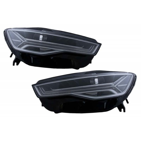 Μπροστινά Φανάρια Set Για Audi A6 4G C7 11-18 DRL Full Led Matrix Design & Dynamic Φλας Μαύρα Με Μοτέρ Carner