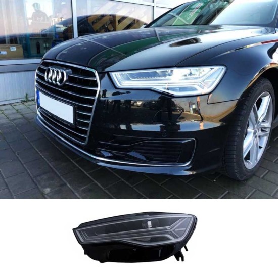 Μπροστινά Φανάρια Set Για Audi A6 4G C7 11-18 DRL Full Led Matrix Design & Dynamic Φλας Μαύρα Με Μοτέρ Carner