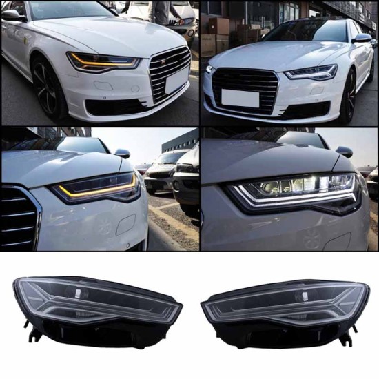 Μπροστινά Φανάρια Set Για Audi A6 4G C7 11-18 DRL Full Led Matrix Design & Dynamic Φλας Μαύρα Με Μοτέρ Carner