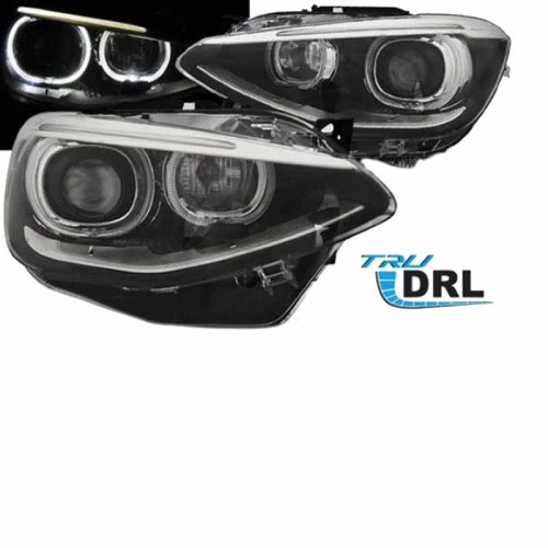 Μπροστινά Φανάρια Set Για Bmw 1 F20 / F21 11-14 LED Angel Eyes Μαύρα H7 Με Μοτέρ Depo