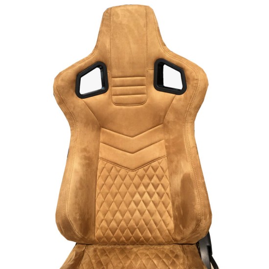 Καθίσματα Bucket RS Suede Αλκαντάρα Μπεζ Με Μπεζ Ραφές Ζευγάρι 2 Τεμαχίων