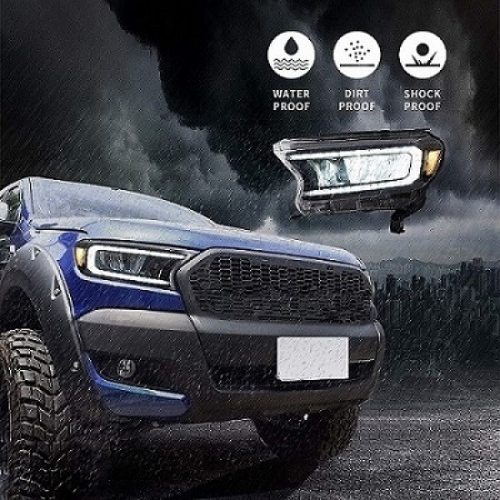 Μπροστινά Φανάρια Set Για Ford Ranger 15-20 DRL Dynamic Μαύρα Full Led Με Μοτέρ VLand
