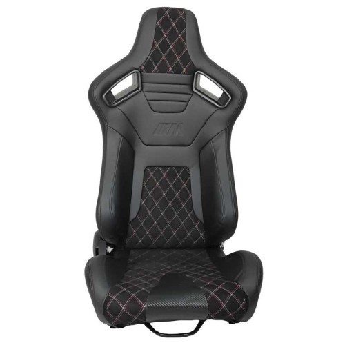 Καθίσματα Bucket R8 Δερματίνη Μαύρα Με M-Power Tri-Color Ραφές Καπιτονέ Ζευγάρι 2 Τεμαχίων