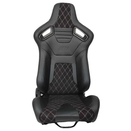 Καθίσματα Bucket R8 Δερματίνη Μαύρα Με M-Power Tri-Color Ραφές Καπιτονέ Ζευγάρι 2 Τεμαχίων