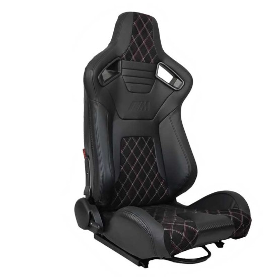 Καθίσματα Bucket R8 Δερματίνη Μαύρα Με M-Power Tri-Color Ραφές Καπιτονέ Ζευγάρι 2 Τεμαχίων