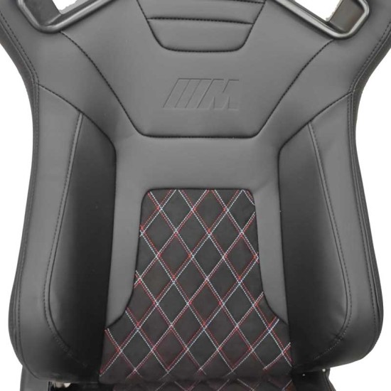 Καθίσματα Bucket R8 Δερματίνη Μαύρα Με M-Power Tri-Color Ραφές Καπιτονέ Ζευγάρι 2 Τεμαχίων