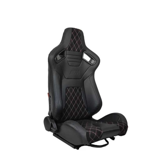 Καθίσματα Bucket R8 Δερματίνη Μαύρα Με M-Power Tri-Color Ραφές Καπιτονέ Ζευγάρι 2 Τεμαχίων