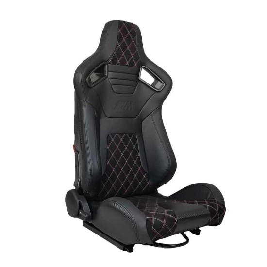 Καθίσματα Bucket R8 Δερματίνη Μαύρα Με M-Power Tri-Color Ραφές Καπιτονέ Ζευγάρι 2 Τεμαχίων