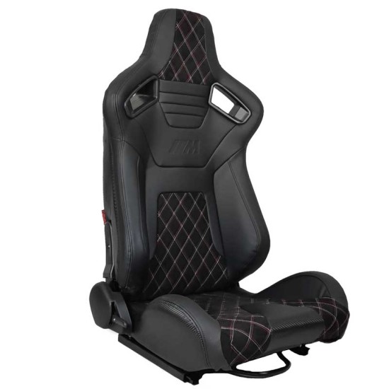 Καθίσματα Bucket R8 Δερματίνη Μαύρα Με M-Power Tri-Color Ραφές Καπιτονέ Ζευγάρι 2 Τεμαχίων