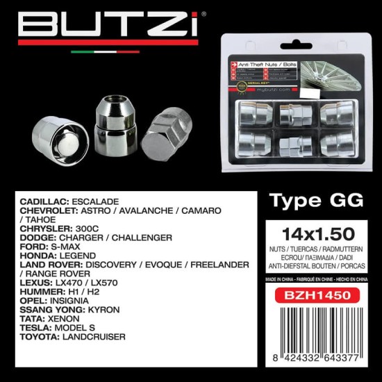 Αντικλεπτικά Μπουλόνια Ασφαλείας Butzi Premium Kit 6 pcs Με Μοναδικό Κλειδί-Εργαλείο Type-GG M14x1.50 T19/21
