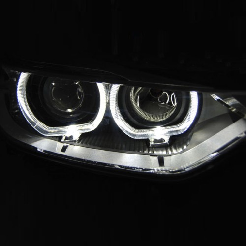 Μπροστινά Φανάρια Set Για Bmw 3 F30/F31 11-15 Led Angel Eyes Μαύρα H7/H7 Με Μοτέρ Depo
