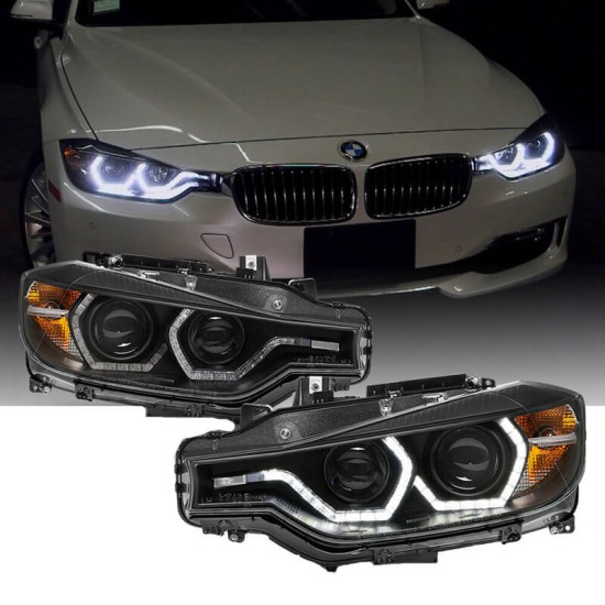 Μπροστινά Φανάρια Set Για Bmw 3 F30 / F31 11-15 3D Angel Eyes Μαύρα H7/H7 Με Μοτέρ Sonar