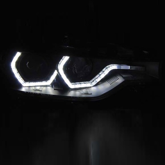 Μπροστινά Φανάρια Set Για Bmw 3 F30 / F31 11-15 3D Angel Eyes Μαύρα H7/H7 Με Μοτέρ Sonar