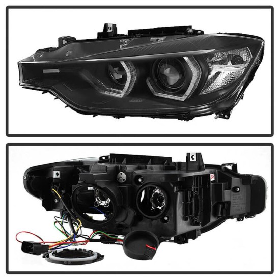 Μπροστινά Φανάρια Set Για Bmw 3 F30 / F31 11-15 3D Angel Eyes Μαύρα H7/H7 Με Μοτέρ Sonar